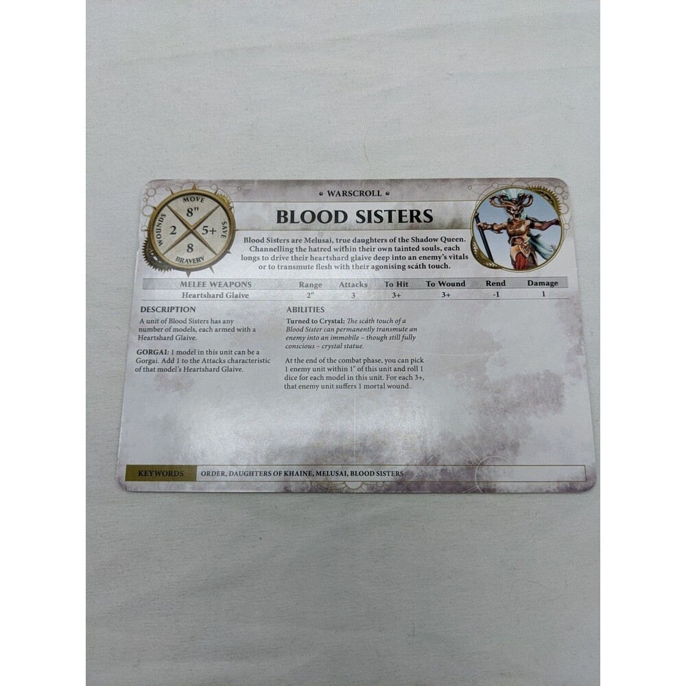 Warhammer Age Of Sigmar Blood Sisters Shadow And Pain Warscroll Stat Sheet